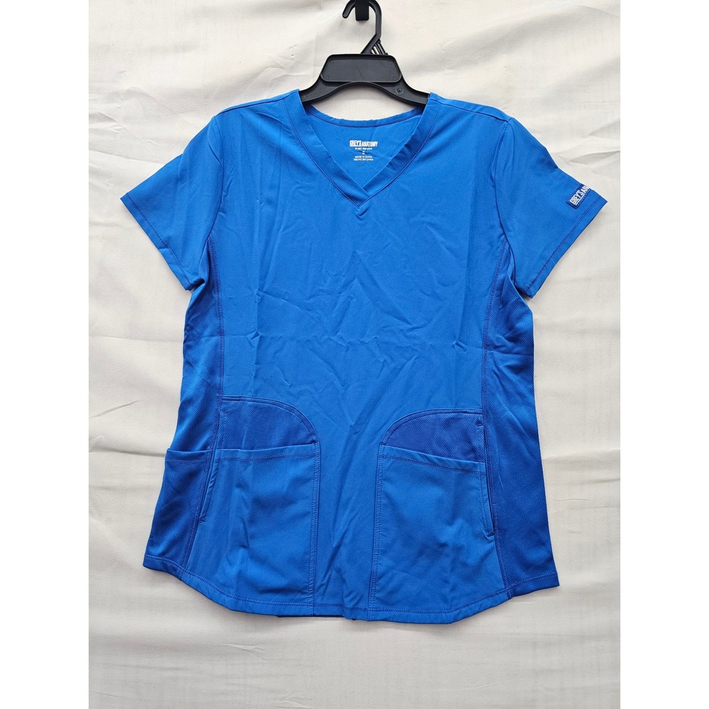 Grey's Anatomy Womens V-Neck Scrub Top Blue Polyester Blend Casual Size Small